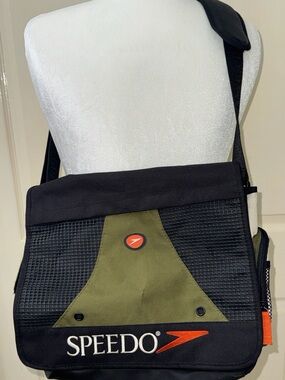 VTG Speedo Y2K Messenger Bag Embroidered Logo Mesh Swim Gear EUC